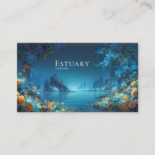 Carte De Visite Paysage nocturne or floral lac turquoise