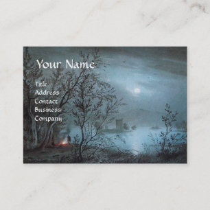 Carte De Visite PAYSAGE ROMANTIQUE NOCTURNE EN papier perlé BLEU