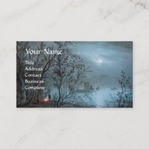 Carte De Visite PAYSAGE ROMANTIQUE NOCTURNE EN papier perlé BLEU