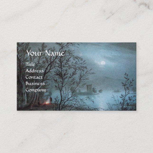 Carte De Visite PAYSAGE ROMANTIQUE NOCTURNE EN papier perlé BLEU (Devant)