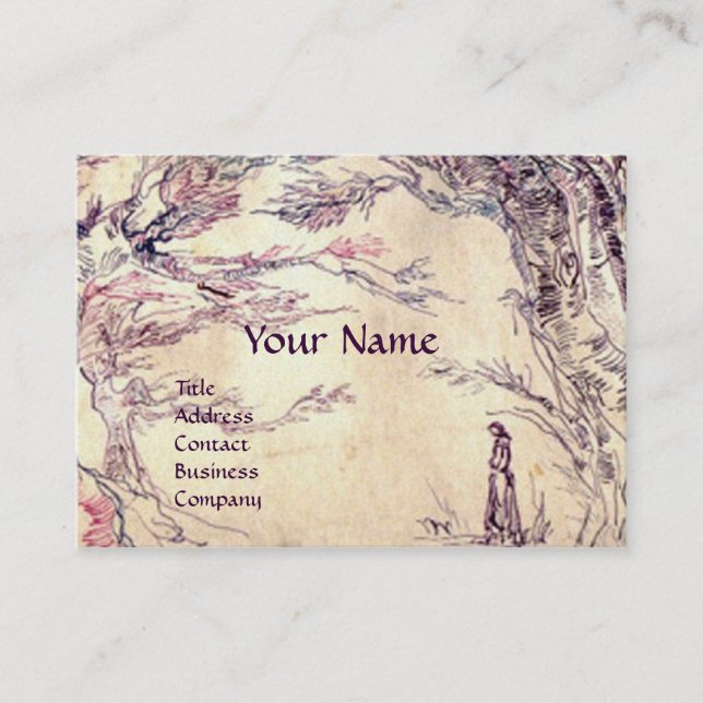 Carte De Visite PAYSAGE ROMANTIQUE, papier métal or (Devant)