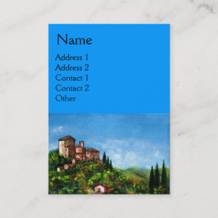 Carte De Visite PAYSAGE TOSCANE, VILLAGE MÉDIÉVAL ANTIQUE, Bleu