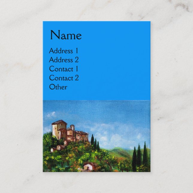 Carte De Visite PAYSAGE TOSCANE, VILLAGE MÉDIÉVAL ANTIQUE, Bleu (Devant)