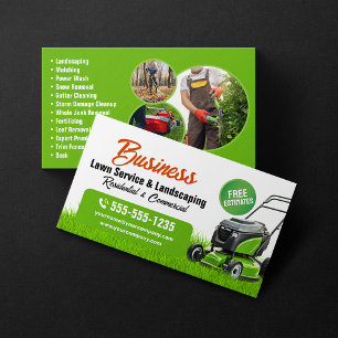Carte De Visite Paysagisme Orange Vert Tonte de pelouse Jardinage