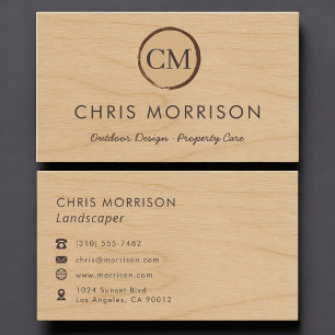 Carte De Visite Paysagiste Monogramme Bois Rustique Professionnel