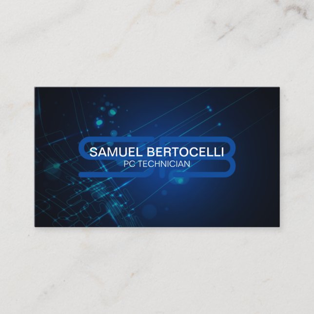 Carte De Visite PC Technician Bold Monogramme Circuits informatiqu (Devant)