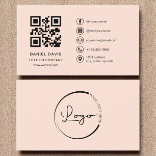 Carte De Visite Peach Coral Professional Company Logo Code QR