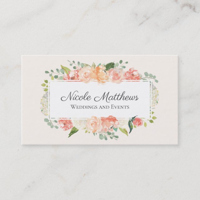 Carte De Visite Peach et rose aquarelle Floral (Devant)