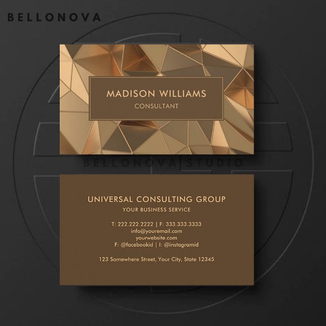 Carte De Visite Peach Gold Brown Diamant Professionnel (Custom Peach Gold Brown Diamond Professional Business Card)