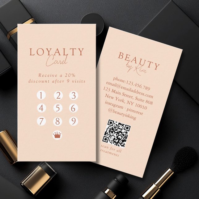 Carte De Visite Peach Minimal Salon QR Code Loyalty (Peach Minimal Salon QR Code Loyalty Business Card)