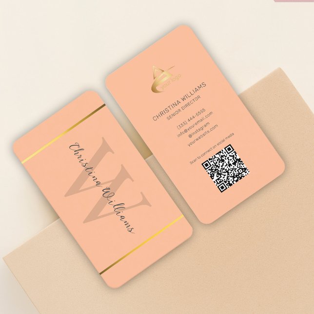 Carte De Visite Peach Moderne Élégant Minimaliste Professionnel (Peach Fuzz Modern Elegant Minimalist Professional Business Card)