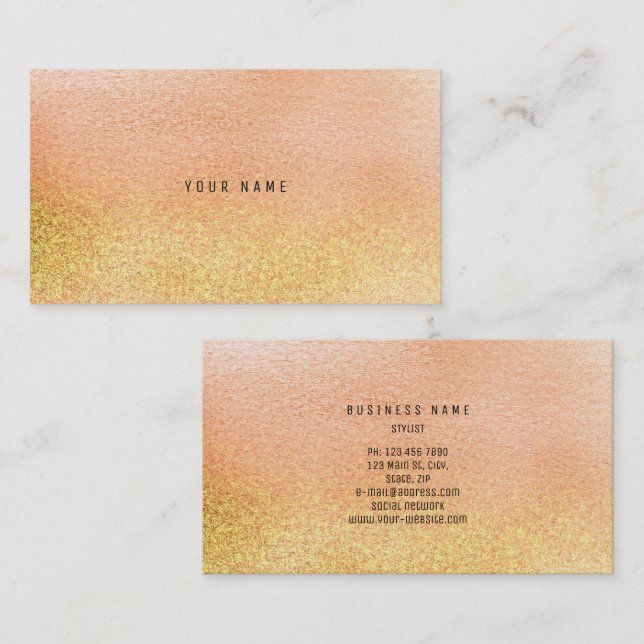 Carte De Visite Peach pastel rose or Vip Ombre Parties scintillant (Devant / Derrière)