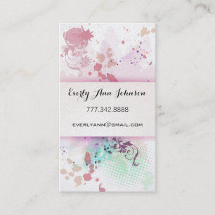 Carte De Visite Peach Pink Blue Green Paint Splat Design ou Artist
