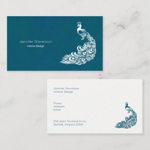 Carte De Visite Peacock blanc sur Turquoise Bold Design Art Déco m