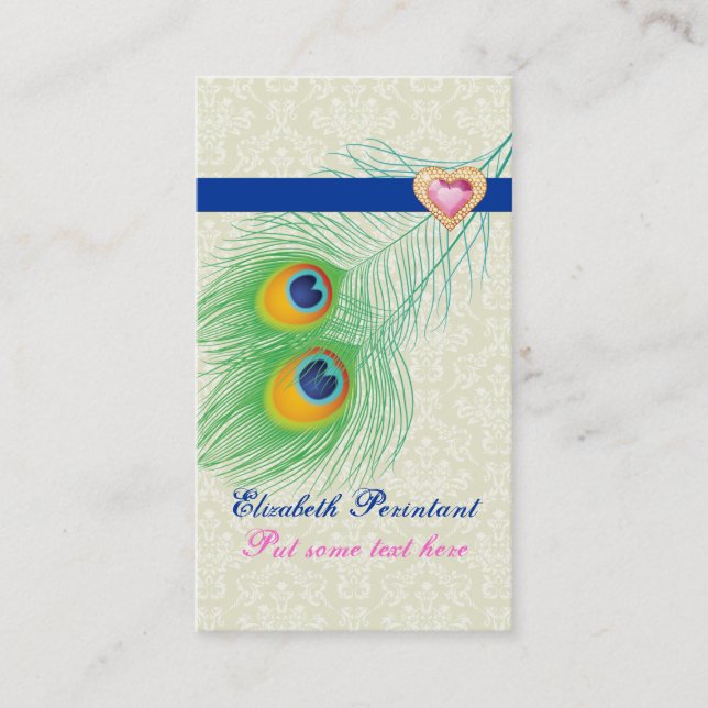 Carte De Visite Peacock plumes bleu chaud rose oeil attrayant (Devant)