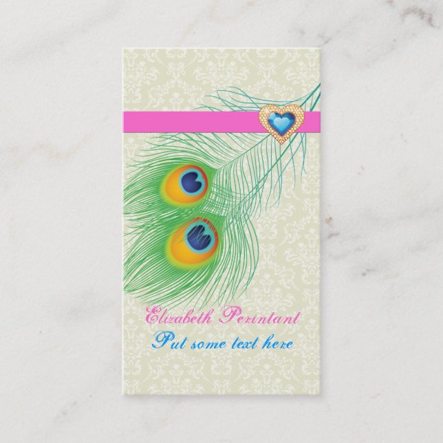 Carte De Visite Peacock plumes bleu chaud rose oeil attrayant (Devant)
