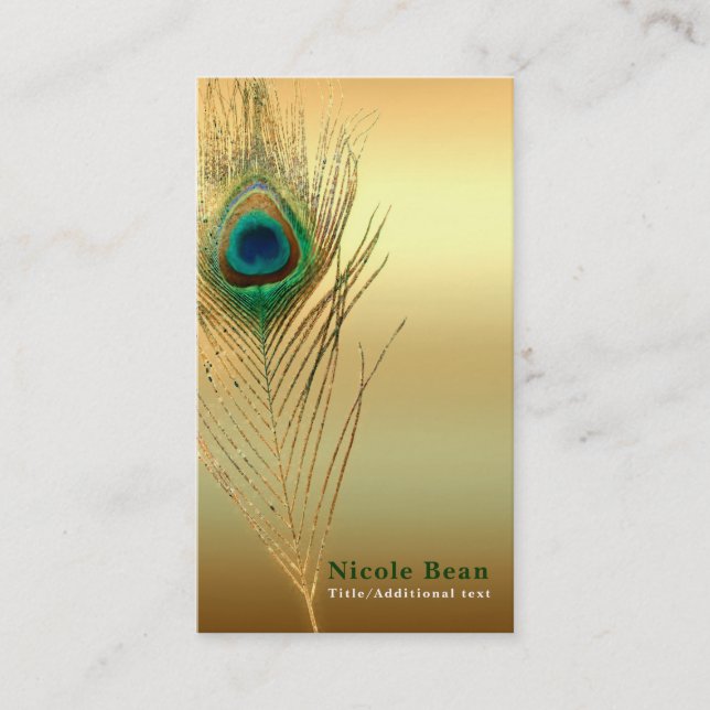 Carte De Visite Peacock Plumes or exotique Boho Chic glam personna (Devant)