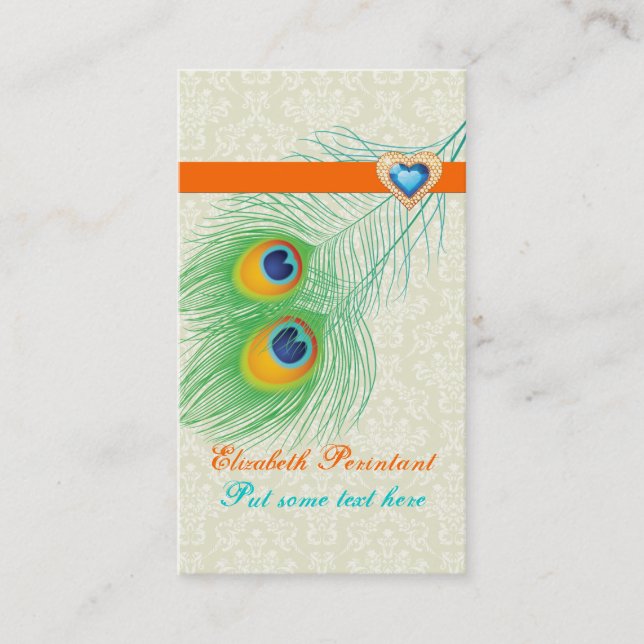 Carte De Visite Peacock plumes turquoise orangé attirant oeil (Devant)