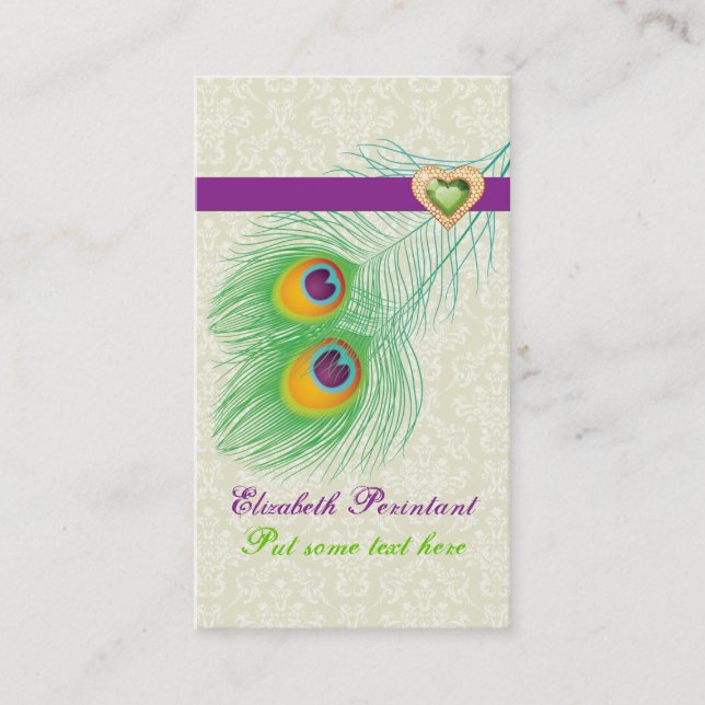 Carte De Visite Peacock plumes violet vert oeil attrayant (Devant)