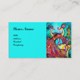 Carte De Visite PEACOCKS EN AMOUR MONOGRAM, bleu rouge turquase