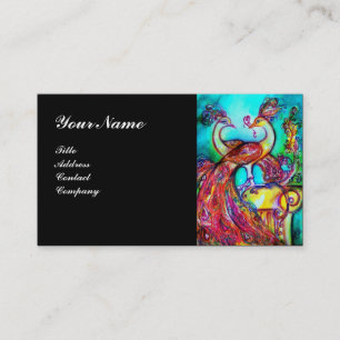 Carte De Visite PEACOCKS EN AMOUR MONOGRAM, bleu turquoise rouge n