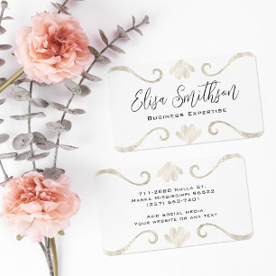 Carte De Visite Pearl Blanc Argent Floral Élégant Luxe Feminine