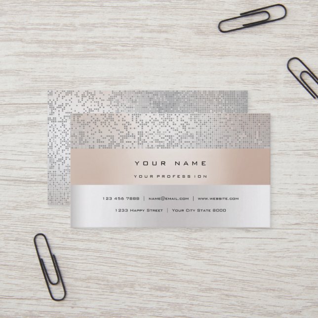 Carte De Visite Pearly Titanium Faux Gold Stripes Minimal Argent (Devant/Arrière en situation)