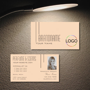 Carte De Visite Pêche Pastel Plain avec Logo & Photo Professionnel