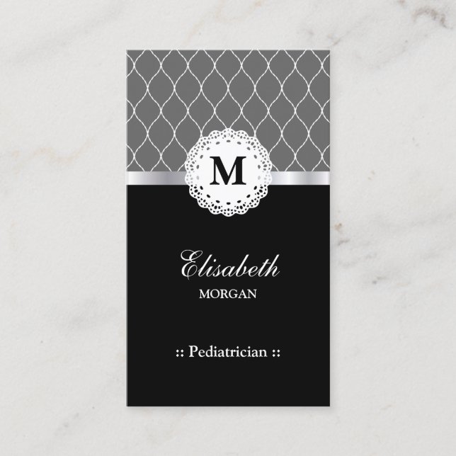 Carte De Visite Pediatrician Elegant Black Lace Motif (Devant)