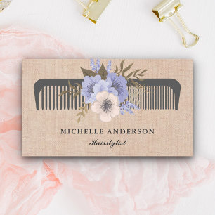 Carte De Visite Peigne floral pour cheveux en burlap rustique viol