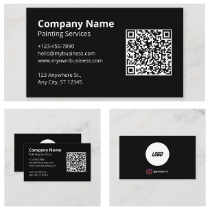 Carte De Visite Peintre de code QR scannable noir