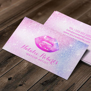 Carte De Visite Peintre de maquillage rose et bleu Ombre Chic Lips