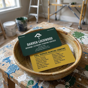 Carte De Visite Peintre d'intérieur d'extérieur Moderne Vert & Jau