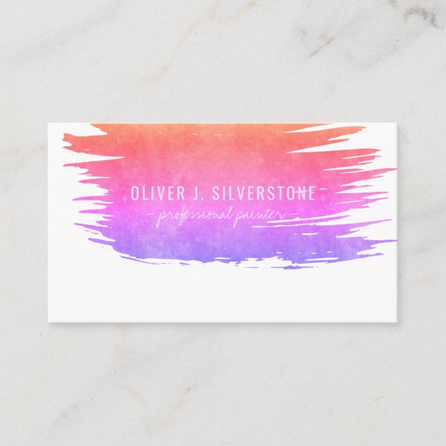 Carte De Visite Peintre professionnel arc-en-ciel aquarelle brossé (Devant)