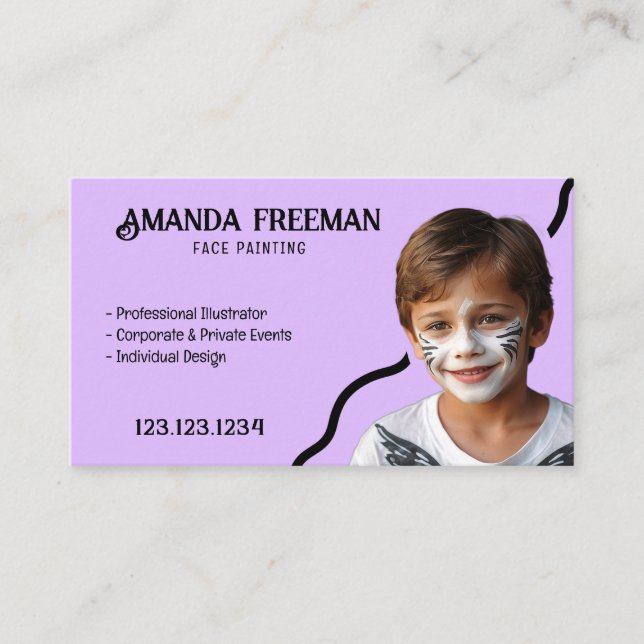 Carte De Visite Peintre Visage Simple Purple & Black Party (Devant)
