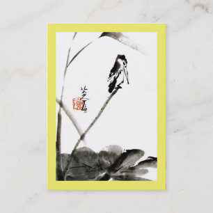 Carte De Visite peinture à l'aquarelle chinoise, oiseau et feuille