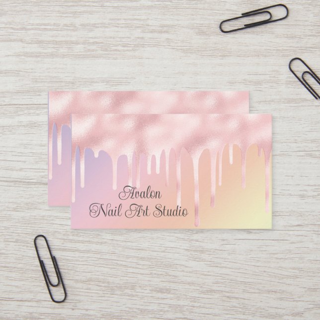 Carte De Visite Peinture à ongles rose goutte (Devant/Arrière en situation)