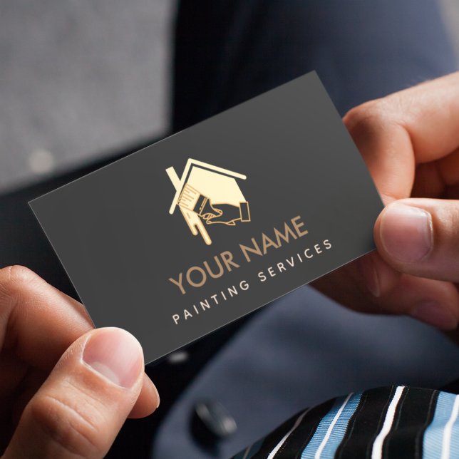 Carte De Visite Peinture à pinceau de maison moderne Crème neutre  (Créateur téléchargé)