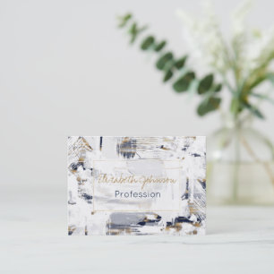 Carte De Visite Peinture Bleu Blanc et Brush Or