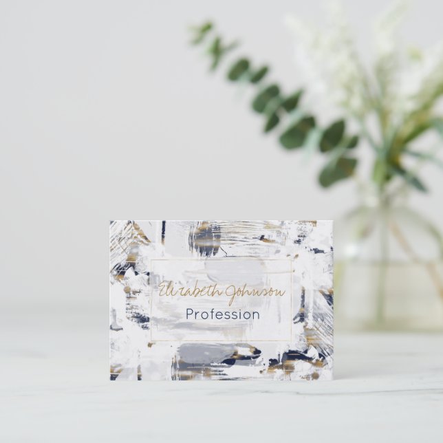 Carte De Visite Peinture Bleu Blanc et Brush Or (Debout devant)