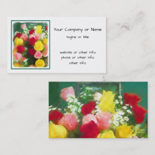 Carte De Visite Peinture Bouquet Rose - Jolie Art Fleur Originale