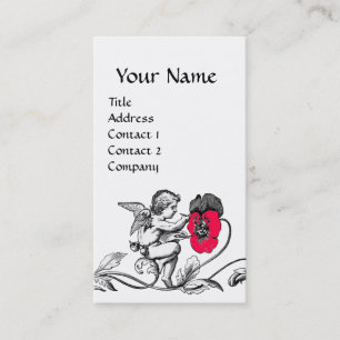 Carte De Visite PEINTURE D'ANGE FLEUR ROSE MONOGRAMME Noir Blanc