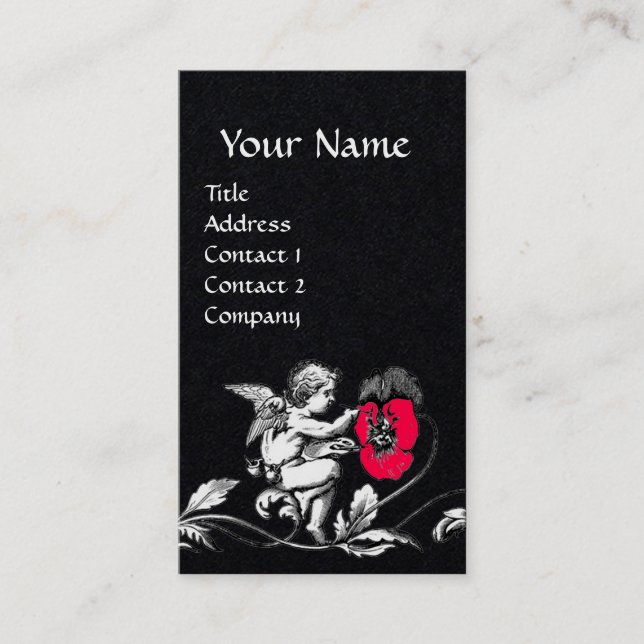 Carte De Visite PEINTURE D'ANGE UNE FLEURS ROSE, MONOGRAMME Papier (Devant)