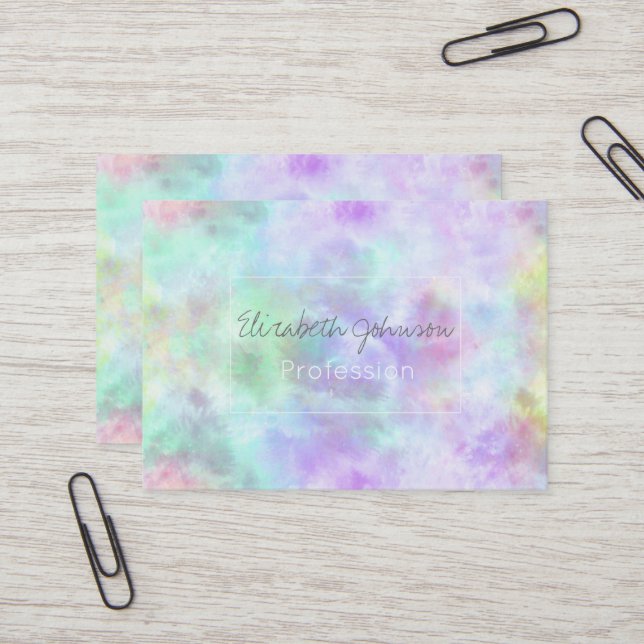 Carte De Visite Peinture d'aquarelle Pastel Rainbow Cravate-Dye (Devant/Arrière en situation)