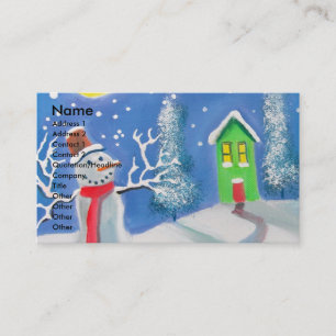 Carte De Visite Peinture d'art populaire de scène d'hiver de
