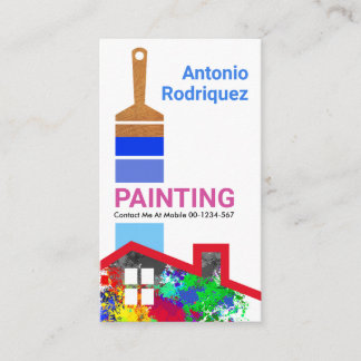 Carte De Visite Peinture en pinceau Peinture bleue sur Graffiti