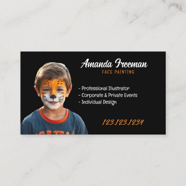 Carte De Visite Peinture faciale moderne de clown noir et orange (Devant)