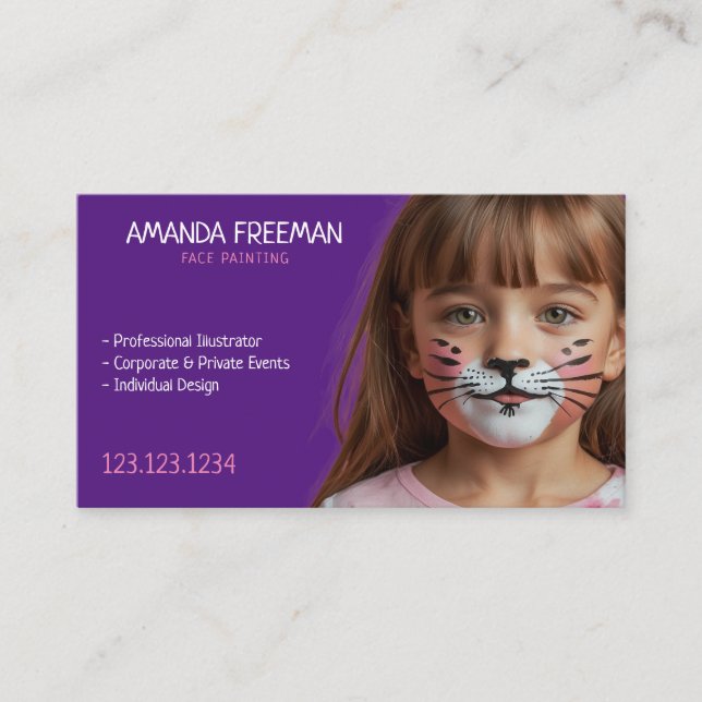 Carte De Visite Peinture faciale simple rose et violet pour enfant (Devant)