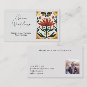 Carte De Visite Peinture florale symétrique abstraite avec photo