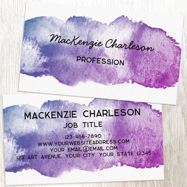 Carte De Visite Peinture simple aquarelle brosse couleur (Simple watercolor paint brushstroke custom text business card)